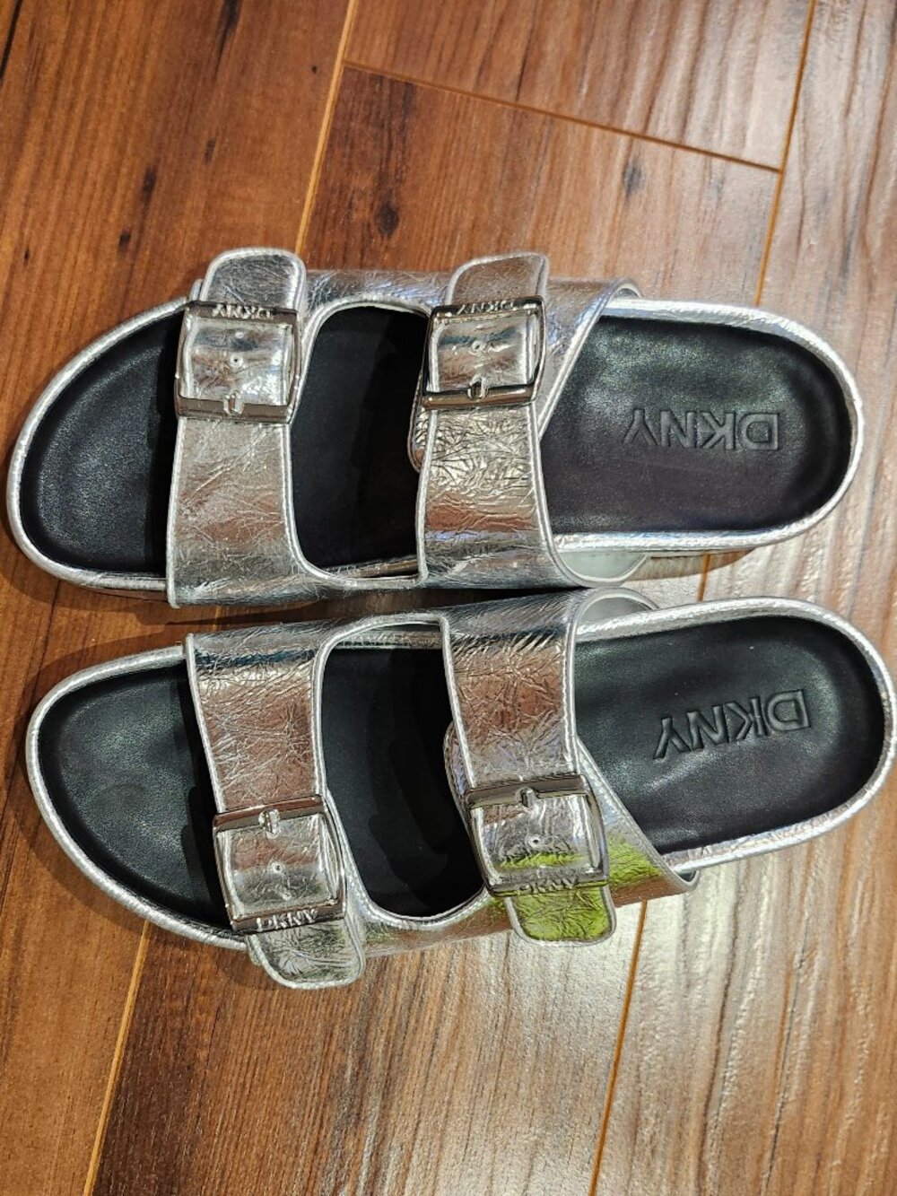 DKNY silver metallic women's double strap sandals in size 8.5
